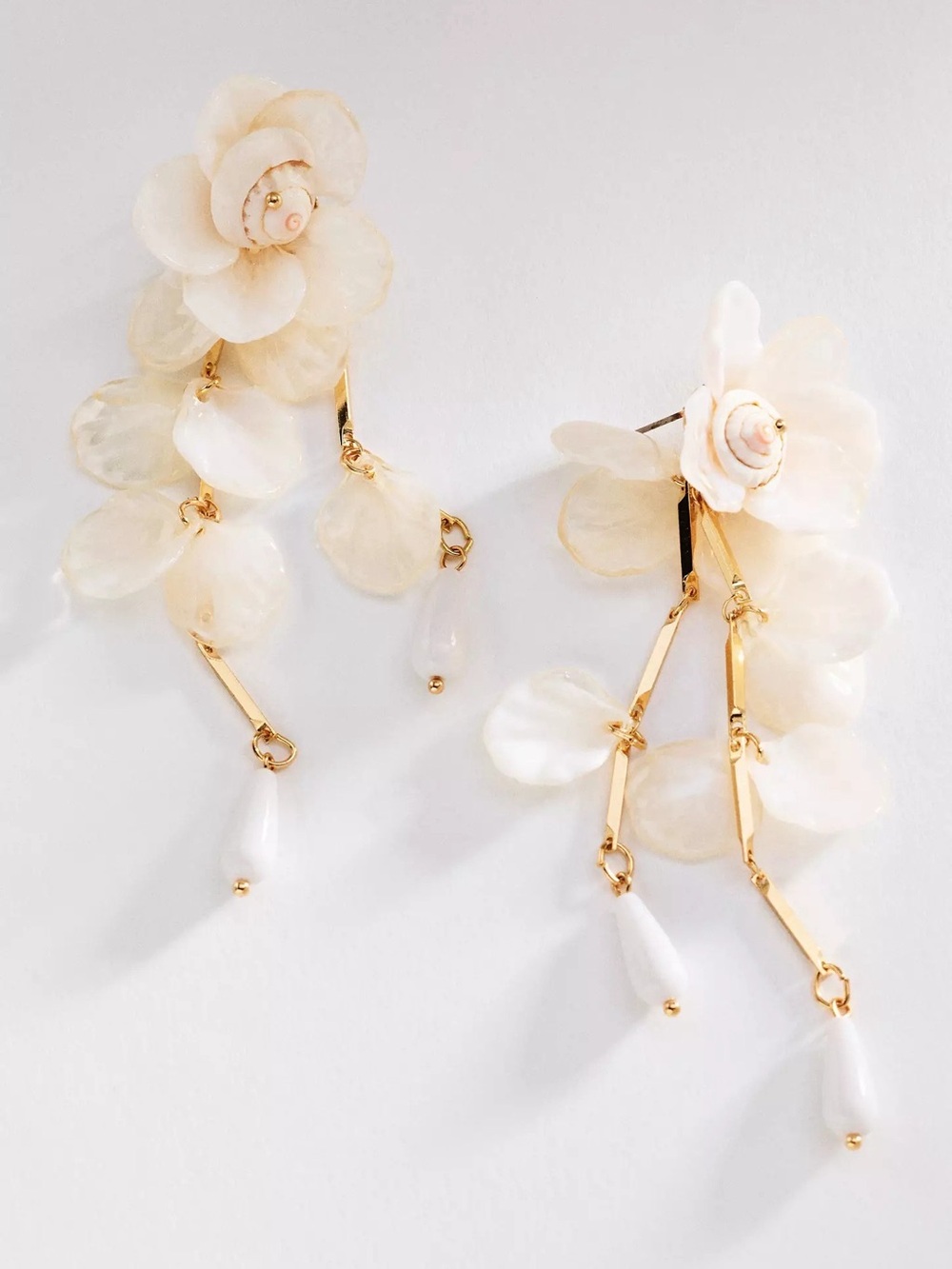 Rare! NWT Anthropologie Floral Drop Earrings Purple Cream Shell